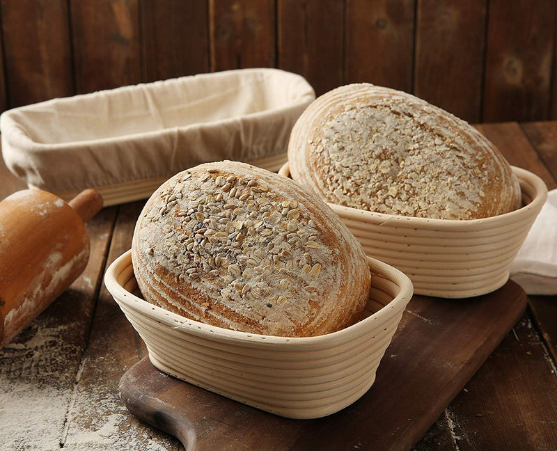 BetterJonny 9 inch Rectangle Banneton Bread Proofing Basket, Artisan Bread Dough Proofing Rattan Basket +Liner Combo for Professional and Home Bakers #14 Rectangle 9" (23x12.5x5.5cm) - BeesActive Australia