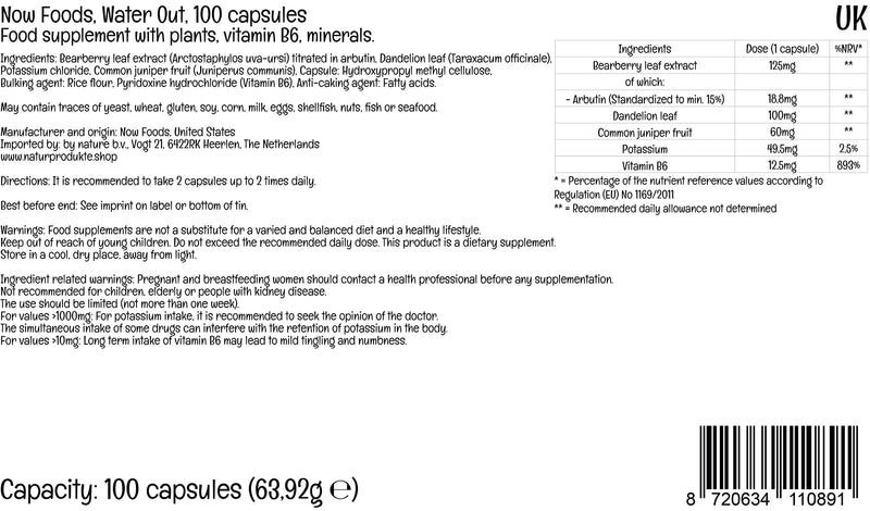 Now Foods, Water Out, 100 Vegan Capsules, Lab-Tested, Vitamin B6, Minerals, Vegetable, Gluten Free, Soy Free, Vegetarian - BeesActive Australia