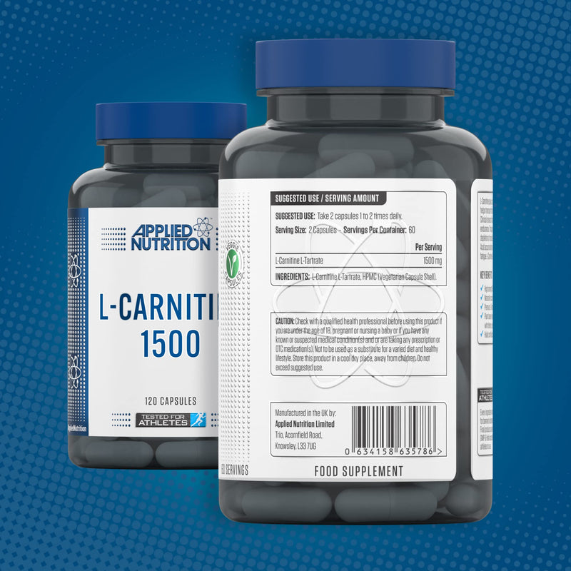 Applied Nutrition L-Carnitine 1500mg - Carnitine Supplement Premium L-Tartrate Form, High Strength, Energy Boost & Weight Management (120 Capsules - 60 Servings) - BeesActive Australia