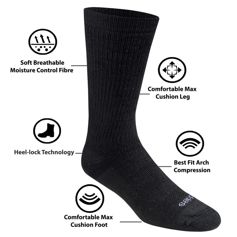 Dickies Men's Dri-Tech Moisture Control Max Full Cushion Crew Socks Multi-Pack Shoe Size: 6-12 3.0 Full Cushion Solid Black (6 Pairs) - BeesActive Australia