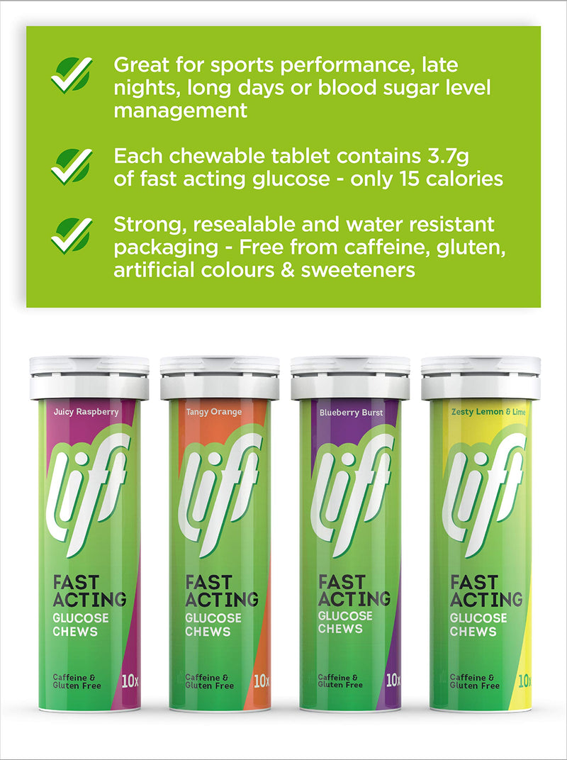 Lift | Fast-Acting Glucose Chewable Energy Tablets | Mixed Berry | 6 Pack of 10-Tablet Tubes - BeesActive Australia