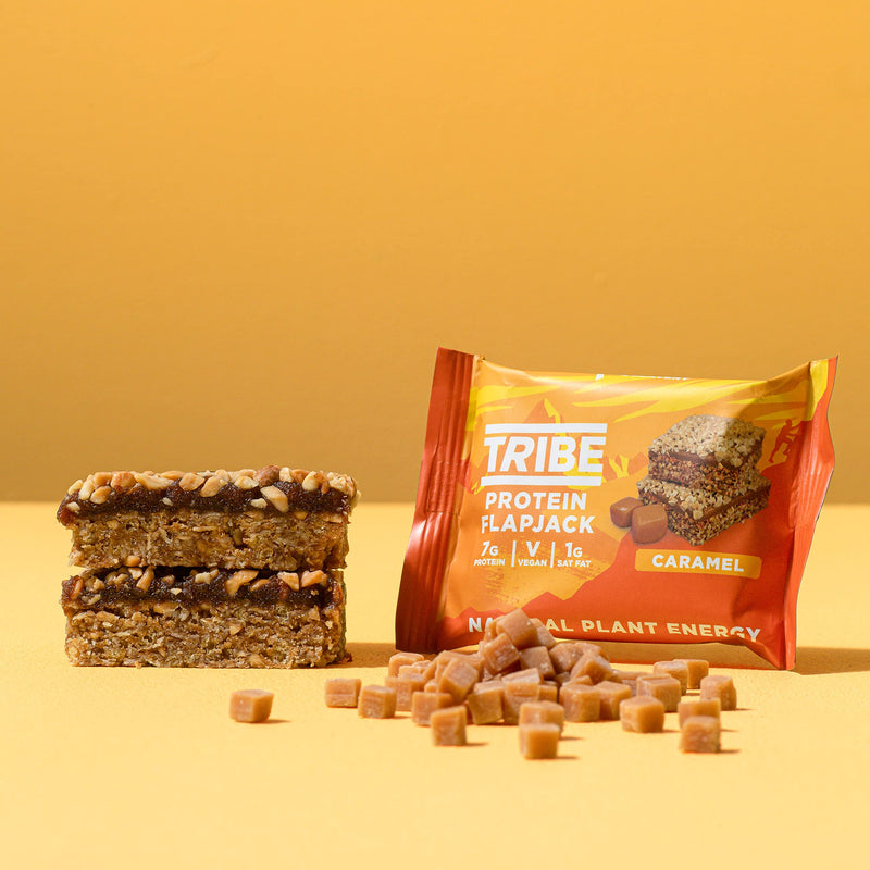 TRIBE High Protein Flapjacks - Caramel - Plant Based - Vegan Snack - Gluten Free (12 x 50g Bars) 1 count (Pack of 12) - BeesActive Australia