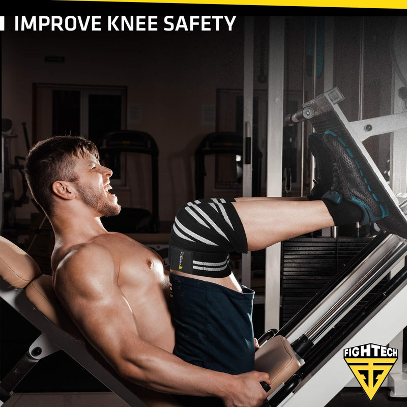 FIGHTECH Knee Wraps for Weightlifting | Men & Women | Bodybuilding Knee Squat Wraps | 82" Long Knee Straps for Compression & Elastic Support During Leg Presses, Cross Training Gym Workout | Pair GRAY - BeesActive Australia