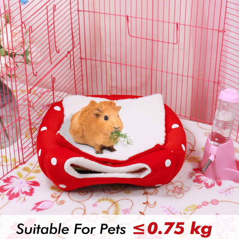 Guinea Pig Bed Rabbit Hideout Warm Fleece Cuddle Cup Washable Winter Sleeping House for Small Pet/Ferret/Chinchilla/Bunny Strawberry Style - BeesActive Australia