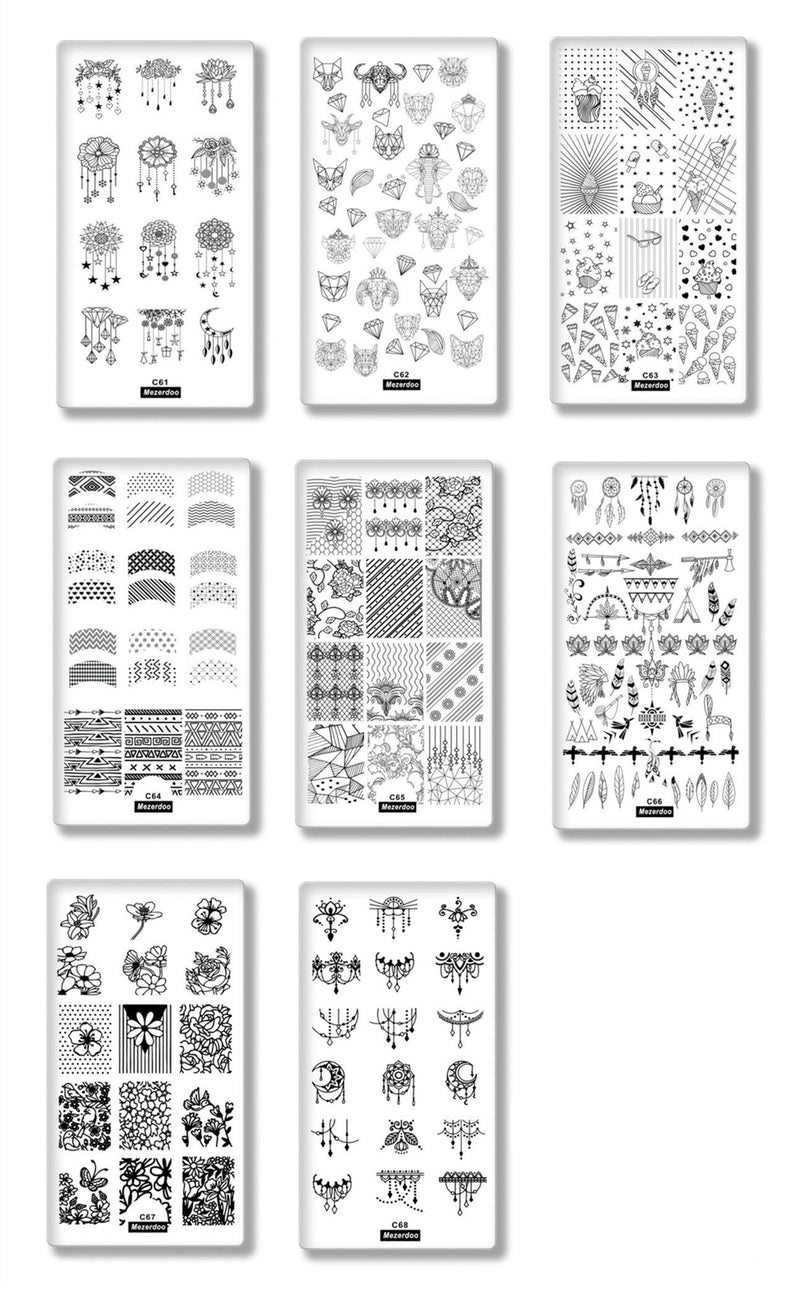 8Pcs Elephant Diamond Nail Stamping Plates Cartoon Animals Geometric Symbol Texture Lace Floral Nail Stamp Plate Ethnic Template Rectangle Nail Art Image Plate - BeesActive Australia