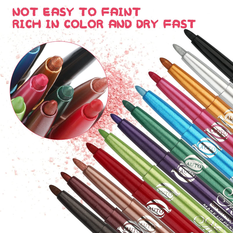 G2PLUS 12 Colors Eyeliner Waterproof Lip Liner Eye Shadows Eyebrow Pencils Cosmetic Pen Coloring Set Makeup Kit - BeesActive Australia