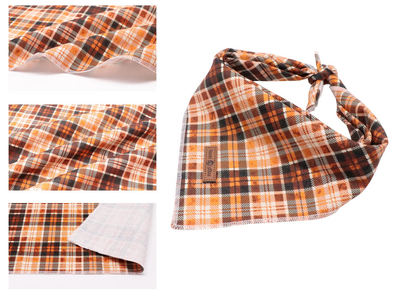 lionet paws Dog Bandana for Small Medium Large Dogs, Cat Dog Kerchief Dog Triangle Bibs Scarf for Girl Boy Gift Orange&Black Grid - BeesActive Australia