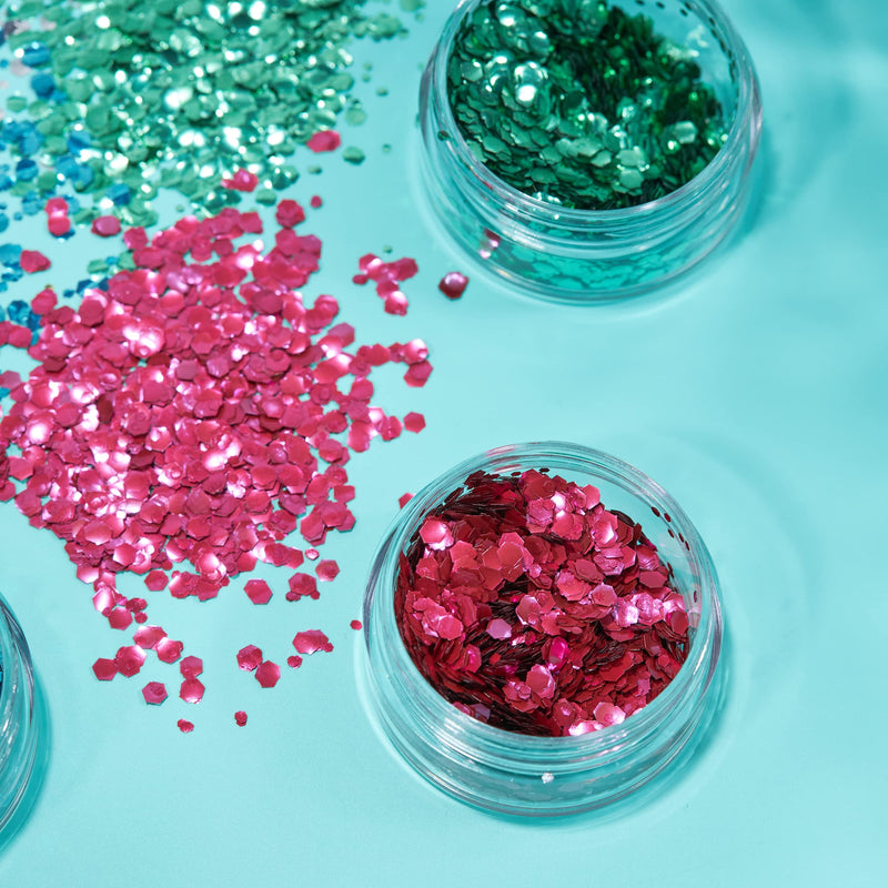 Moon Glitter Biodegradable Eco Chunky Glitter - 100% Cosmetic Bio Glitter for Face, Body, Nails, Hair & Lips - 3g Set of 8 + Fix Gel - BeesActive Australia