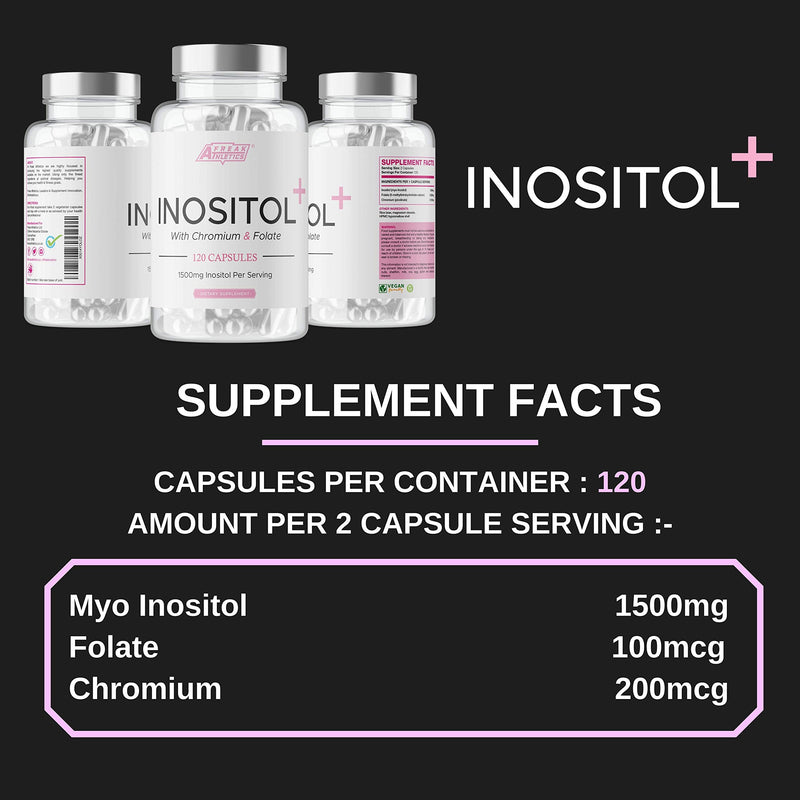 Myo Inositol Capsules by Freak Athletics - Inositol Capsules with Chromium & Folate - 120 Capsules Vegan & Vegetarian Friendly - UK Made - BeesActive Australia
