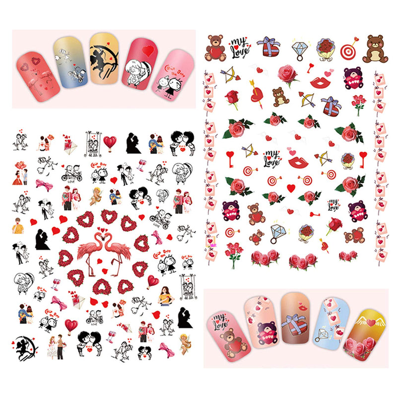 Valentine's Day Nail Art Stickers Red lips Nail Decals 6 Sheet Cupid Water Transfer Nail Supplies Love Heart Beer Rose Ring Pattern Designs Decoration for Women Cool Girls Holiday Acrylic Accessories - BeesActive Australia