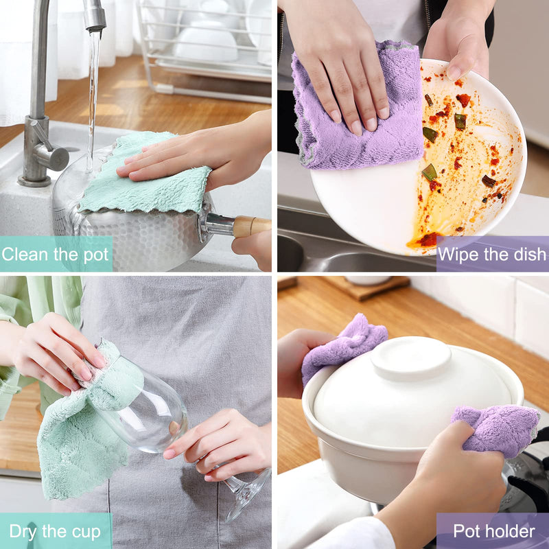 BUEDM 12 Pack Kitchen Cloth Dish Towels, 12x12 inch Soft Premium Dishcloths, Absorbent Microfiber Cleaning Cloth for Cleaning Dishes, Kitchen, Bathroom, Car Purple Green Gray - BeesActive Australia