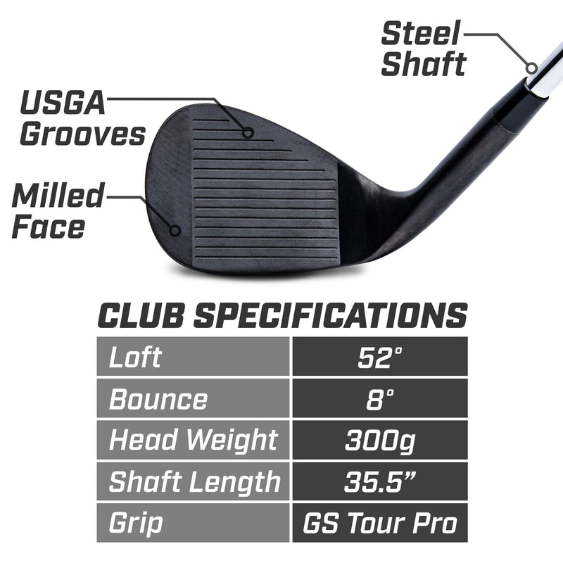 GoSports Tour Pro Golf Wedges – 52 Gap Wedge, 56 Sand Wedge and 60 Lob Wedge in Satin or Black Finish (Right Handed) 52 Degree - Black - BeesActive Australia