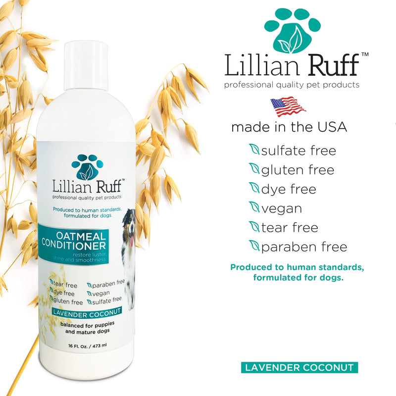 Lillian Ruff Calming Oatmeal Pet Conditioner for Dry Skin & Itch Relief with Aloe & Hydrating Essential Oils - Replenish Moisture & Deodorize - Soothing Conditioning for Normal/Sensitive Skin 16 oz. - BeesActive Australia
