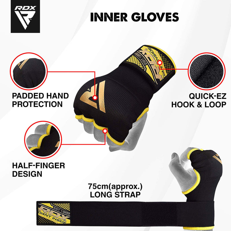 [AUSTRALIA] - RDX Boxing Hand Wraps Inner Gloves for Punching - Elasticated Padded Bandages Under Mitts - Quick Long Wrist Support, Fist Protector - Great for MMA, Muay Thai, Kickboxing & Martial Arts Training Black Large 