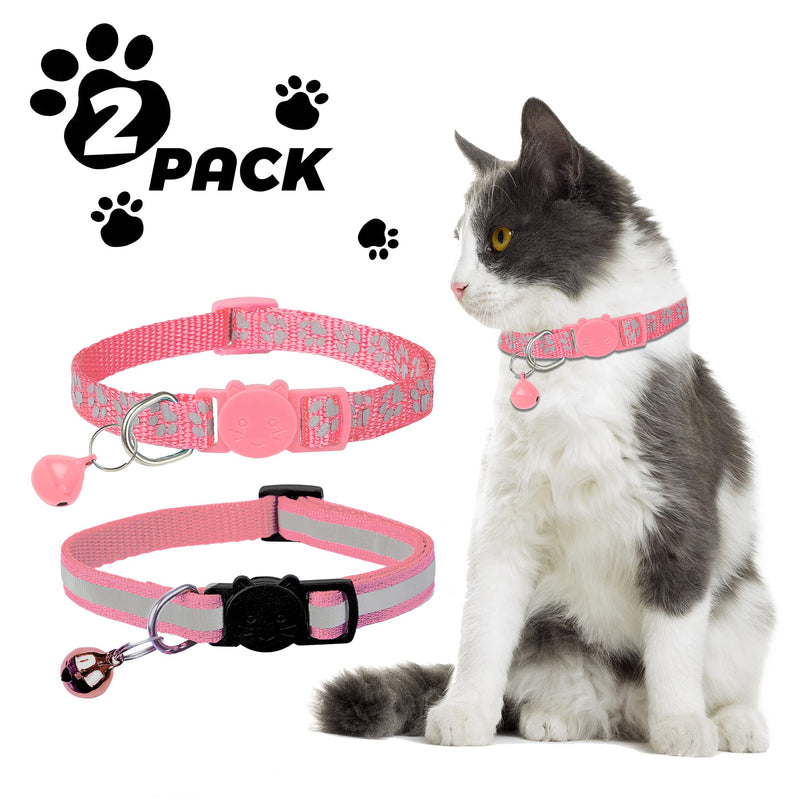 BANMODER 2 Pack Reflective Cat Collar Breakaway with Bell,Personalized Kitten Collars,Adjustable Safety Buckle Collar for Male Cats Girls & Boys Pink - BeesActive Australia