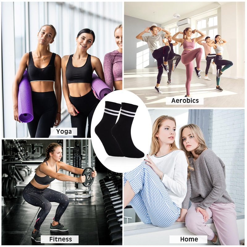 Jeyiour 10 Pcs Yoga Socks with Grips for Women Non Slip Striped Women's Long Socks for Pilates Workout Ballet Dance Black - BeesActive Australia