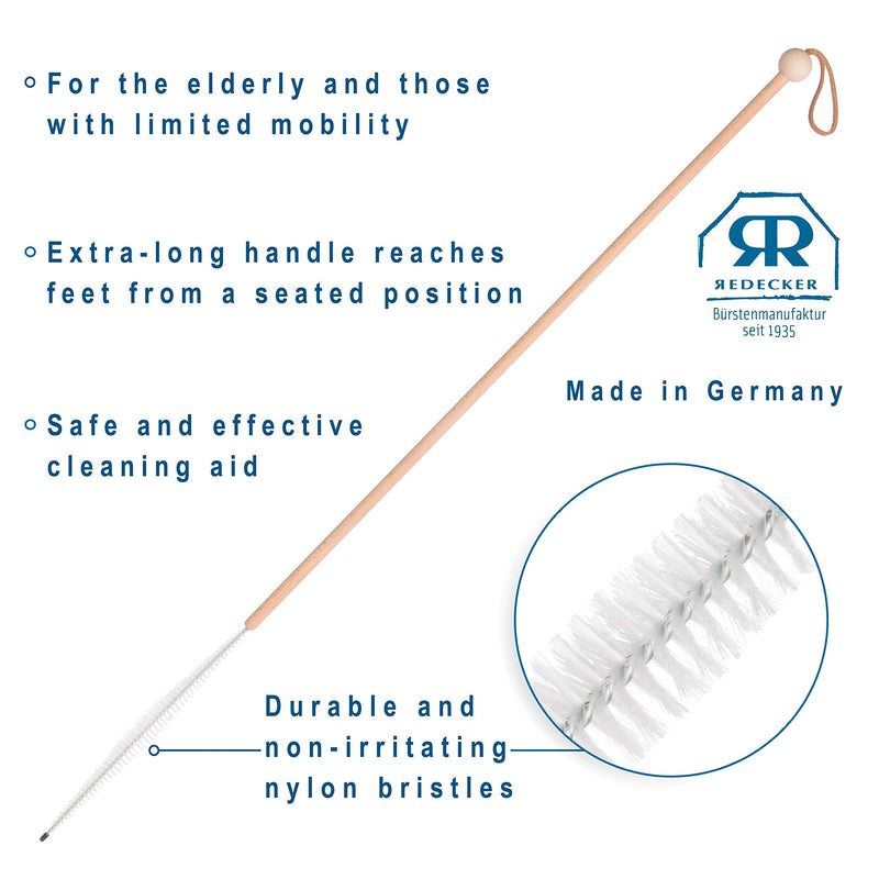 Redecker Inter-Digital Toe Brush, Extra-Long 31-1/2 inches Beechwood Handle, Soft Nylon Bristles, Easy Way to Clean Between Toes, Made in Germany - BeesActive Australia