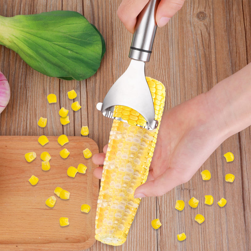 COMNICO Corn Scraper Stainless Steel Cutter Kernel Remover Tool Cob Planer Stripper Peeler Thresher Multifunctional Kitchen Utensils Grips with Ergonomic Handle（Silver，1 Piece） - BeesActive Australia