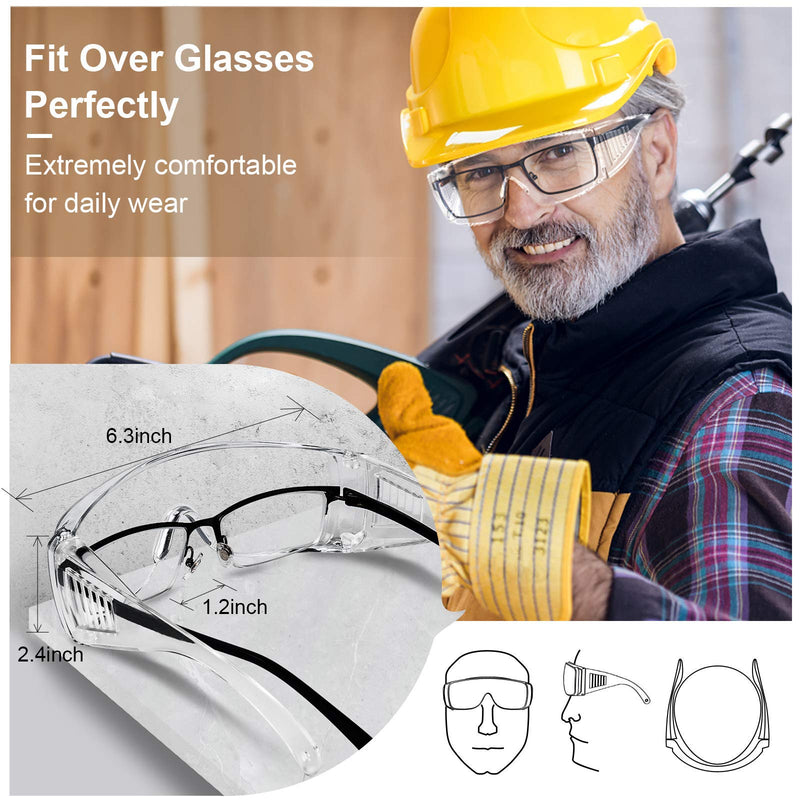 Safety Glasses Over Glasses Goggles Protective Eyewear - Anti Fog Glasses Shooting Glasses Eye Protection with Clear Vision,Scratch & UV Resistant Safety Glasses Fit Over Prescription Glasses for Work Lab Men Women 3 Pack Clear - BeesActive Australia