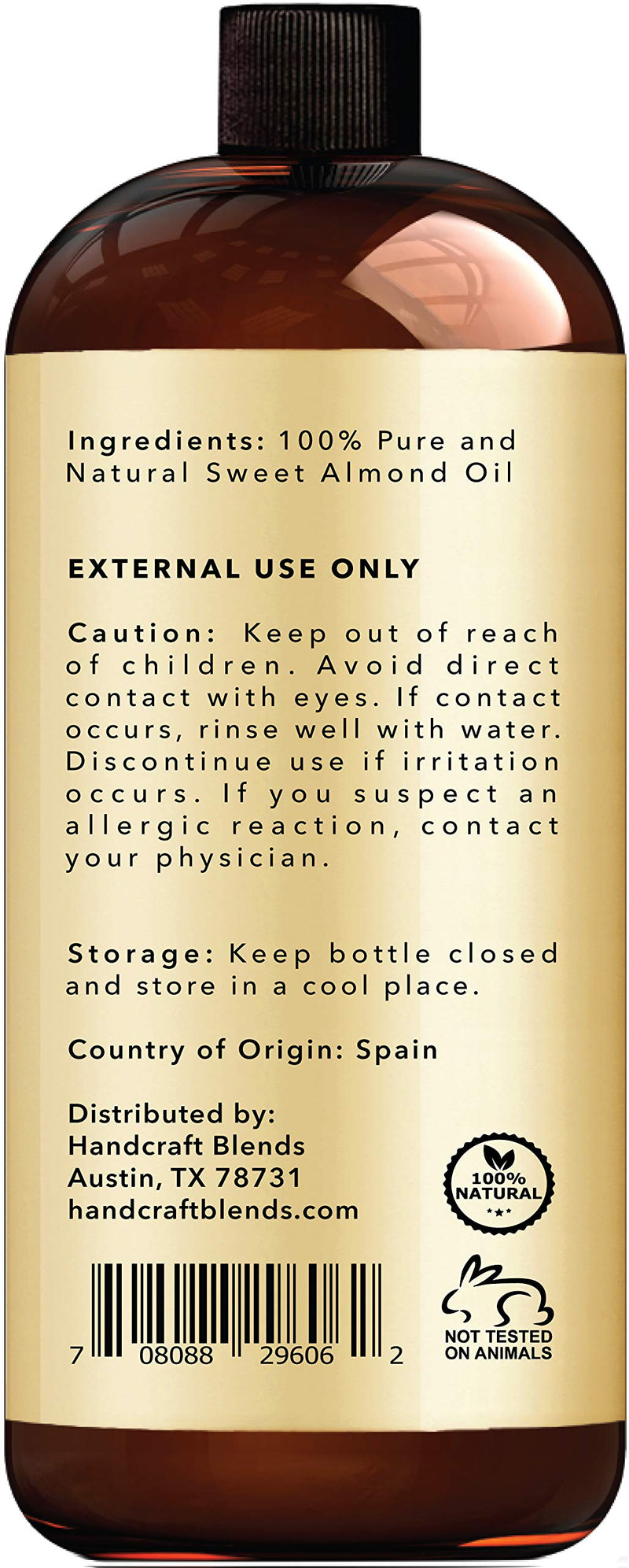 Handcraft Sweet Almond Oil - 100% Pure and Natural - Premium Therapeutic Grade Carrier Oil for Aromatherapy, Massage, Moisturizing Skin and Hair - Huge 16 fl. oz - BeesActive Australia