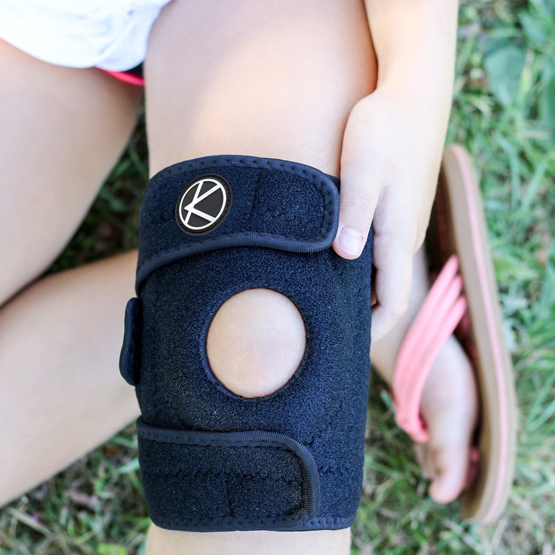 KARM Kids Knee Support Brace - Childs Knee Support for Children - Girls & Boys | Osgood Schlatter Knee Support Kids | Arthritis Pain & Knee Conditions & Sports | Adjustable Compression (Black) One Size Black - BeesActive Australia