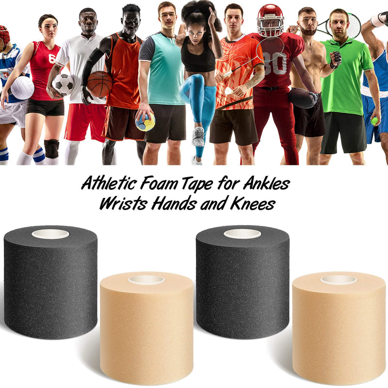 4 Pieces Foam Underwrap Athletic Foam Tape Sports Pre Wrap Athletic Tape for Ankles Wrists Hands and Knees (Black, Beige,2.75 Inches x 30 Yards) Black, Beige 2.75 Inch x 30 Yards - BeesActive Australia