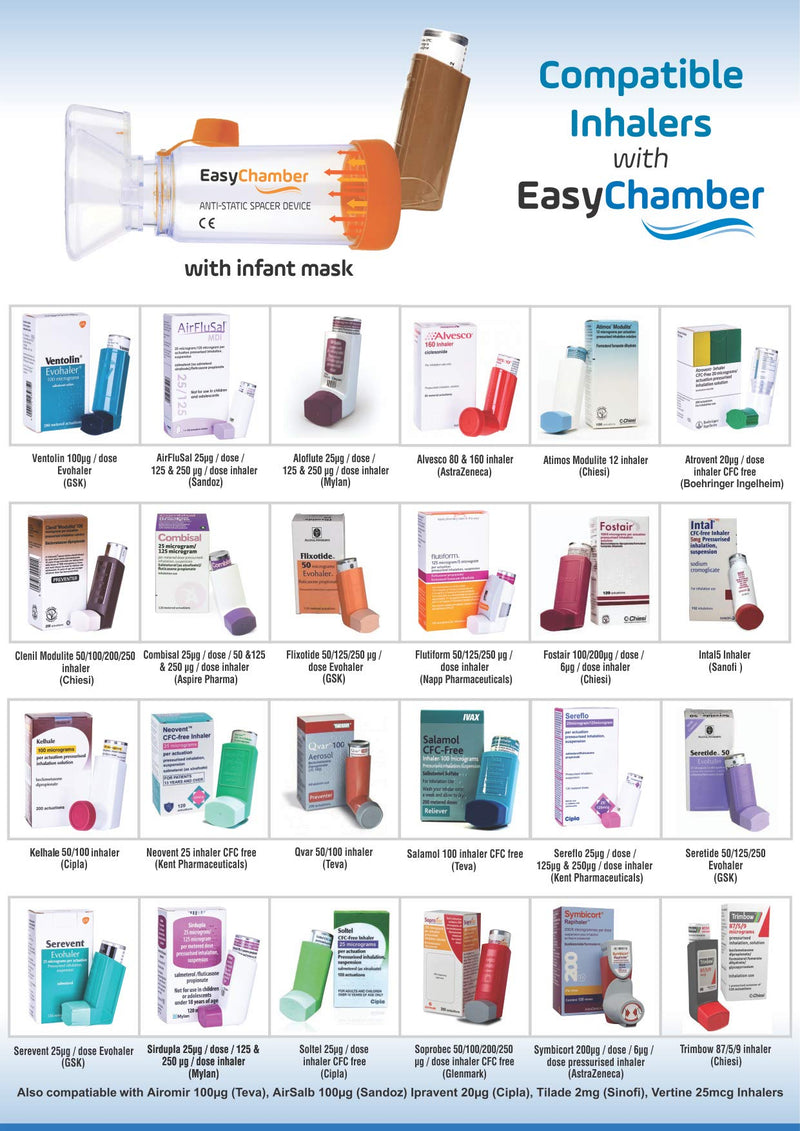 EasyChamber Anti-Static Spacer Device with Infant Mask, Inhaler Chamber, use with Metered Dose Inhaler, BPA and Latex Free - BeesActive Australia