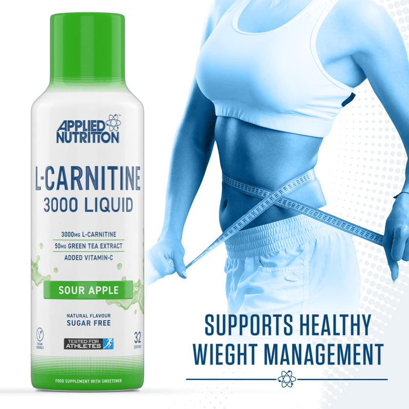 Applied Nutrition L Carnitine 3000 Liquid - L-Carnitine with Green Tea & Vitamin C, Boosts Energy & Weight Management, Vegan (480ml - 32 Servings) (Sour Apple) Sour Apple - BeesActive Australia