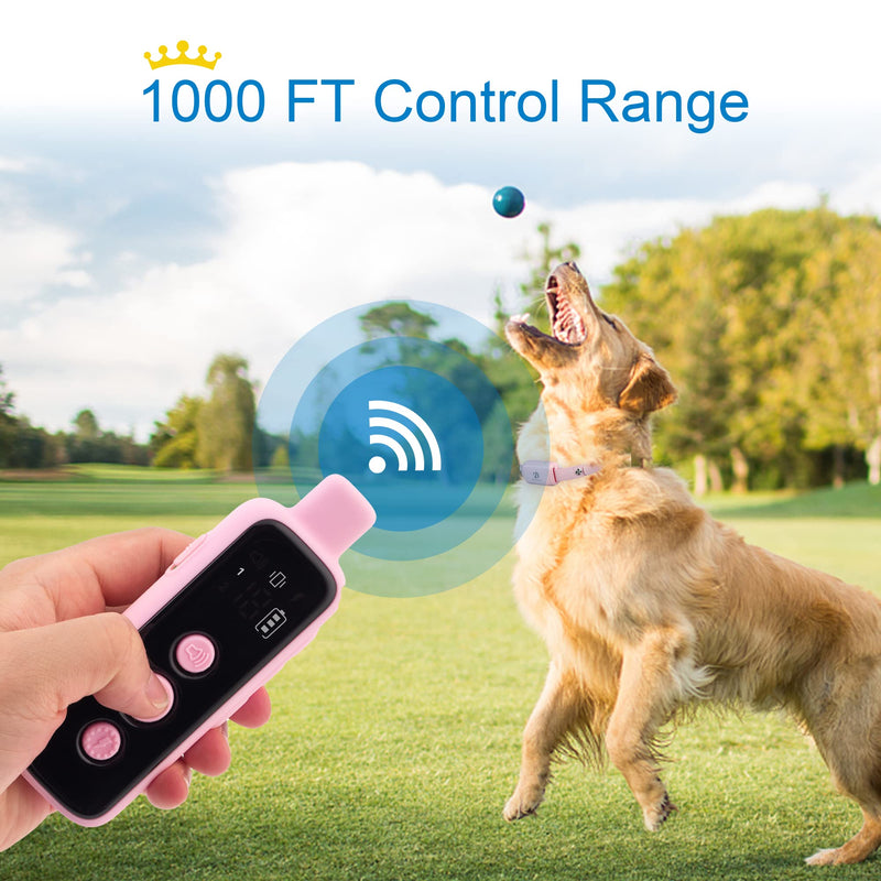 Bousnic Shock Collar for Dogs - Waterproof Rechargeable Dog Electric Training Collar with Remote for Small Medium Large Dogs with Beep, Vibration, Safe Shock Modes (8-120 Lbs) (Pink) - BeesActive Australia