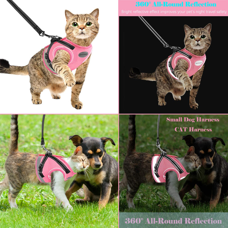 Cat Harness and Leash for Walking, Kitten Escape Proof Harnesses, Adjustable Reflective Puppy Vest Harness with Leashes Set, Easy Adjustable Soft net Breathable Pet Safety Jacket S (Chest: 9" - 11") Pink - BeesActive Australia