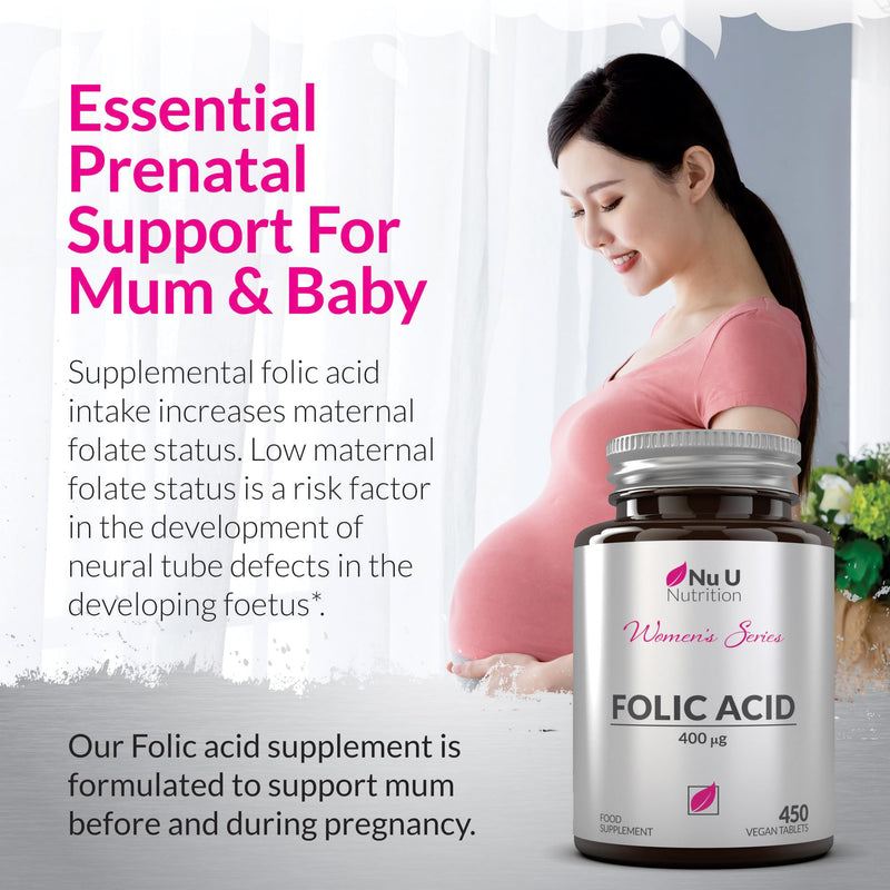 Folic Acid 400 mcg - 450 Vegan Tablets - 15 Month Supply - High Strength Pregnancy Vitamins for Women - Vitamin B9 Supports Maternal Tissue Growth During Pregnancy - Prenatal Vitamins - BeesActive Australia