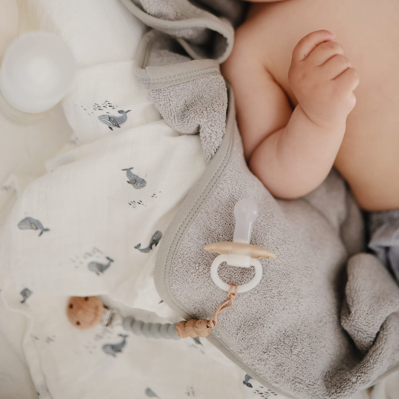 FRIGG Daisy Night SilkySoft Silicone Baby Pacifier | Made in Denmark | BPA-Free (French Gray/Croissant, 6-18 Months) French Gray/Croissant - BeesActive Australia