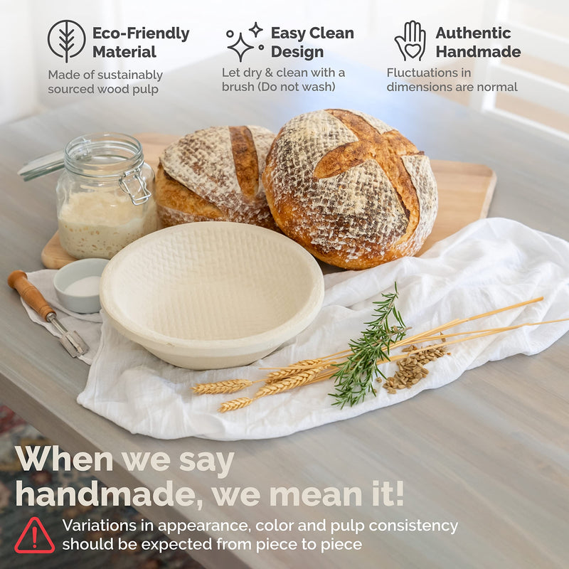 Bulka Banneton Bread Proofing Basket Spruce Wood Pulp Round 9" Waffle, Sourdough Bread Baking Supplies Brotform - Non-Stick Dough Proving Bowl, Gifts for Bakers making Artisan Loaves, Made in Germany. Waffle 1kg - BeesActive Australia