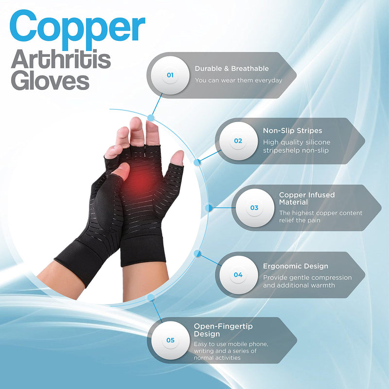 Hotcakes Copper Compression Gloves Therapy - Copper Infused Arthritis Gloves For Women And Men Offers Hand Support For Carpal Tunnel, Raynauds and Provide Arthritis Pain Relief For Hands[1 Pair ] L Fingerless - BeesActive Australia