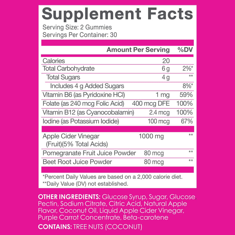 SkinnyFit Skinny Gummies Apple Cider Vinegar Gummies w/ The Mother, Healthy Weight, Immune Support, Vitamin B9, B12, Beetroot, Pomegranate, Vegan-Friendly, 60 Count - BeesActive Australia