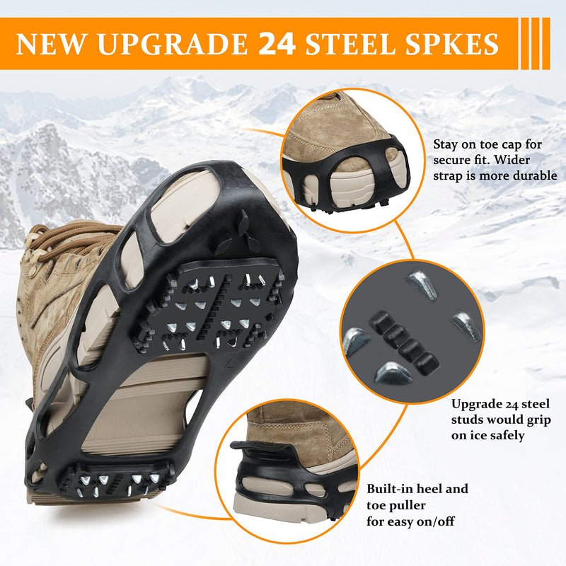 JOGFFDE Ice Cleats for Shoes and Boots - Snow Walk Traction Cleats Crampons 24 Spikes Anti Slip Crampons for Women Men Walking on Snow and Ice Small(3.5-5/Men 5.5-7/Women) - BeesActive Australia
