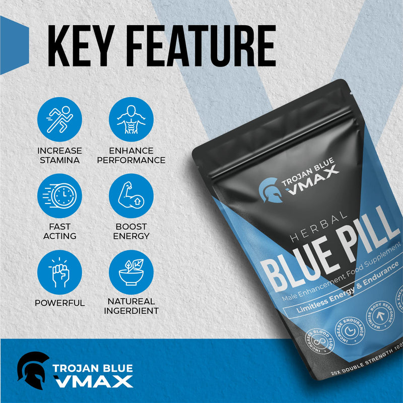 20x Trojan Blue Vmax | Herbal Supplement Blue Pills for Men | High Strength Performance Powerful Fast Acting Long Lasting Results | Enhancing Male Stamina & Endurance Booster Tablets - BeesActive Australia