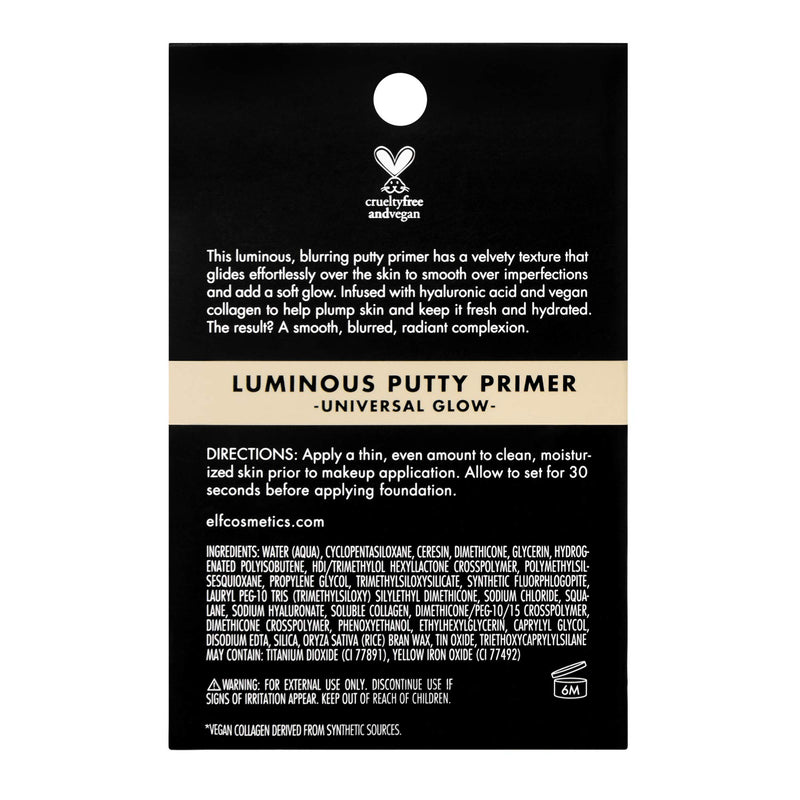 e.l.f, Luminous Putty Primer, Skin Perfecting, Lightweight, Silky, Long Lasting, Hydrates, Creates a Smooth Base, Illuminates, Plumps, Infused with hyaluronic acid and vegan collagen, 0.74 Oz - BeesActive Australia