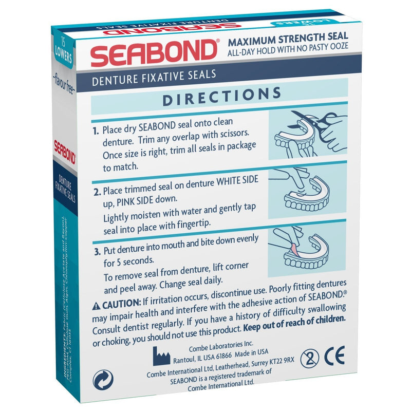 Seabond Denture Fixative Seals - Original - 15 Lowers - Pack of 6 6 Count (Pack of 1) - BeesActive Australia