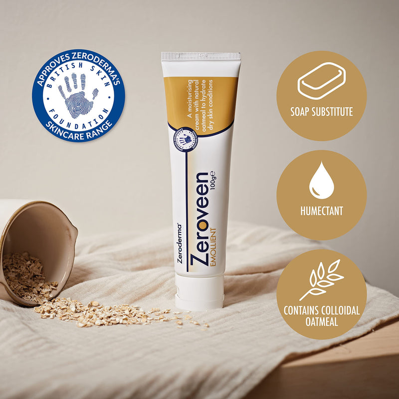 Zeroderma Zeroveen Emollient 100g - 2In1 Moisturising Cram And Wash With Natural Oatmeal 100 g (Pack of 1) - BeesActive Australia
