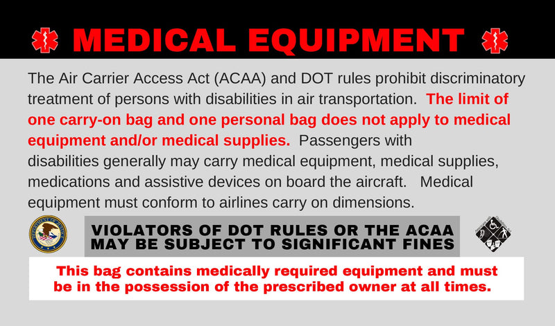 Medical Alert Equipment Luggage Tag - Handle with Care, DOT and ACAA regulations (MELT-112) Quantity (2) 2 - BeesActive Australia