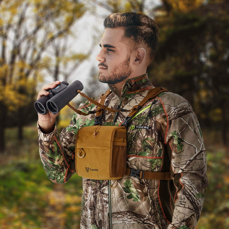 TIDEWE Bino Harness with Rangefinder Pouch & Rain Cover, Durable Lightweight Portable Binocular Pack for Hunting, Hiking Standard Size Brown - BeesActive Australia