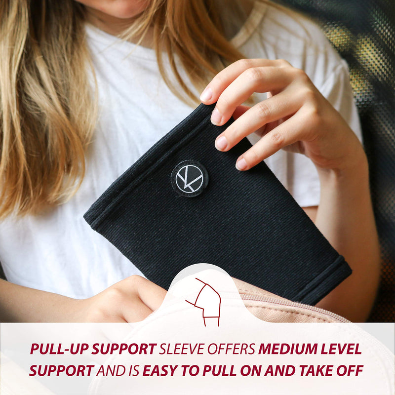 KARM Kids Knee Sleeve - Pull-Up Knee Support for Sports, Everyday Activities and Different Knee Conditions. One Size Product which is designed to fit both the right and left knee. Black - BeesActive Australia