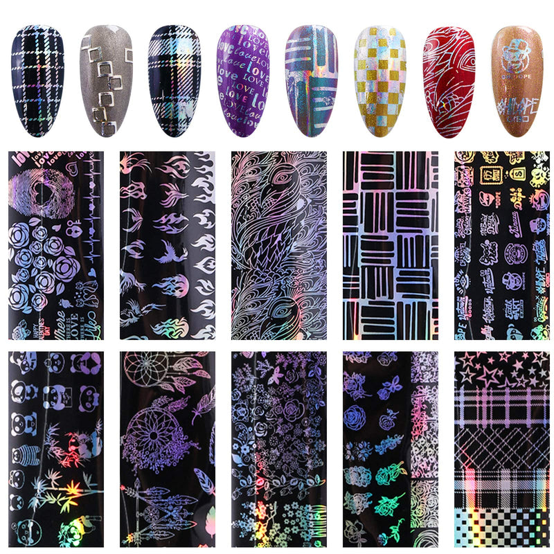 31pcs Nail Foil Transfer Kit with 10pcs Mermaid Nail Foil, 10 Holographic Nail Foil, 10pcs Flower Nail Foil Sticker, 1pcs Nail Foil Glue, Super Bundle Set for Home DIY and Nail Salon Nail Art Design Mermaid Foil+ Holographic Foil - BeesActive Australia