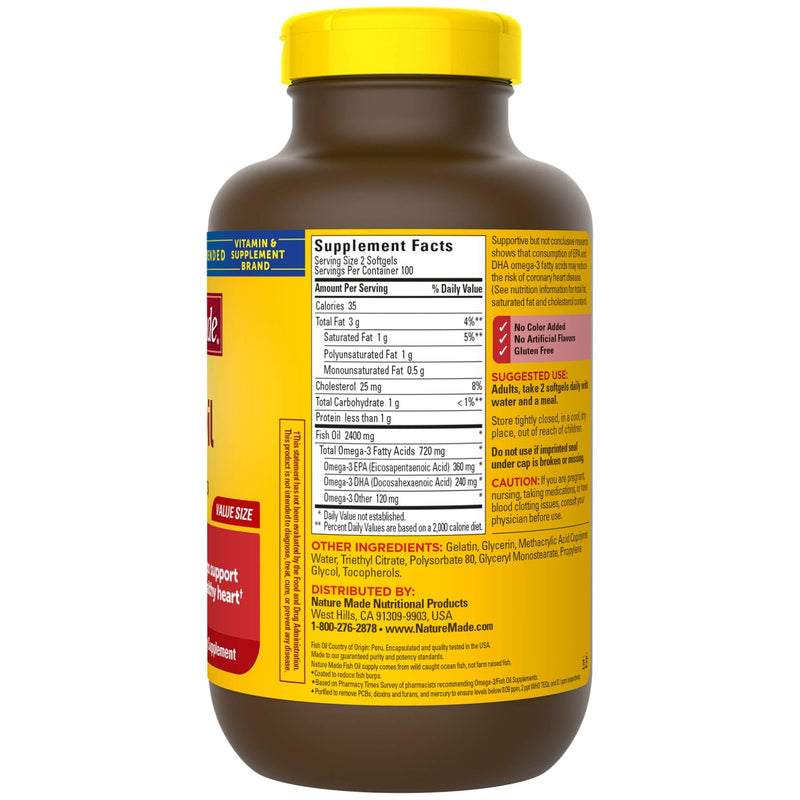 Nature Made Burp-Less Fish Oil 1200 mg, 200 Softgels, Fish Oil Omega 3 Supplement For Heart Health - BeesActive Australia
