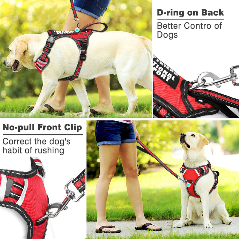 WINSEE Service Dog Vest No Pull Dog Harness with 7 Dog Patches, Reflective Pet Harness with Durable Soft Padded Handle for Training Small, Medium, Large, and Extra-Large Dogs (Large, Black) Red - BeesActive Australia