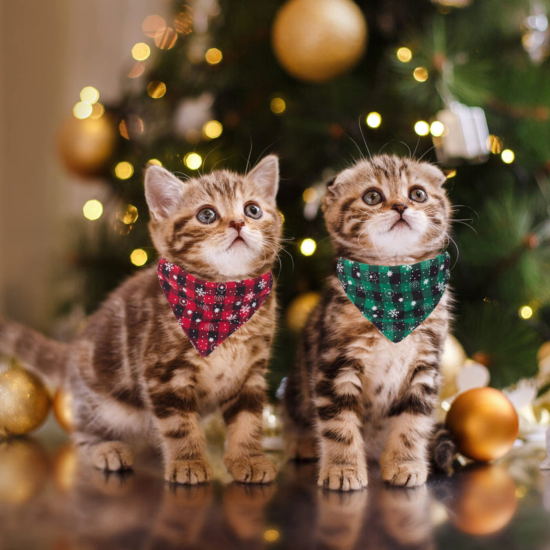 ADOGGYGO Christmas Cat Collars Breakaway with Bell, 2 Pack Adjustable Cat Collar with Removable Bandana, Red Green Plaid Snowflake Cat Bandana Collar for Kittens Cats Plaid & Snowflake - BeesActive Australia