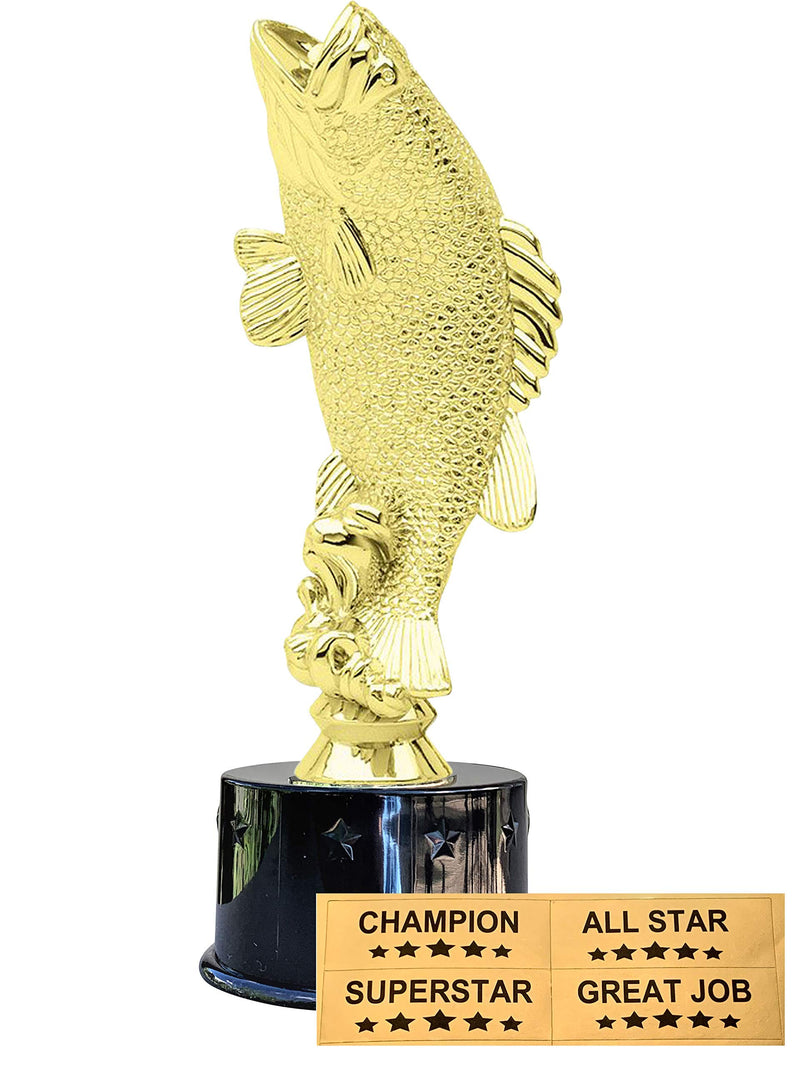 Express Medals Standing Jumping Bass Fish Fishing Award Trophy Party Favor Gift Prize Including 4 Gold Color Decals to Custom Personalize The Black Base - BeesActive Australia