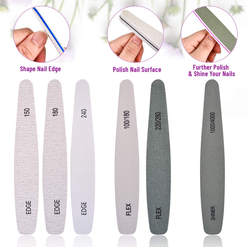 Nail Files, 8PCS Emery Boards for Nails with Stainless Steel Cuticle Pusher and Dead Skin Fork for Acrylic/Natural/Gel Nails (100/150/180//240/220/280/1000/4000 Grit) 7.09in*3.54in*0.72in - BeesActive Australia