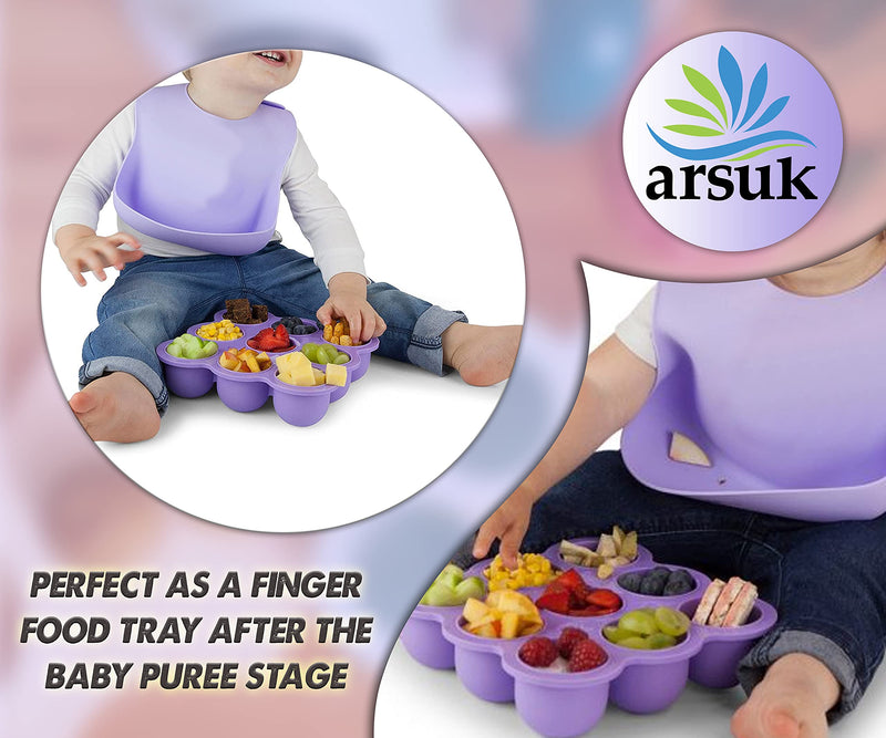 ARSUK Baby Food Storage Containers Silicone Freezer Tray With Lids, Weaning Pots for Baby Food Purees (283 Grams - 9x75ml) Silicone Tray Pack of 1 - BeesActive Australia